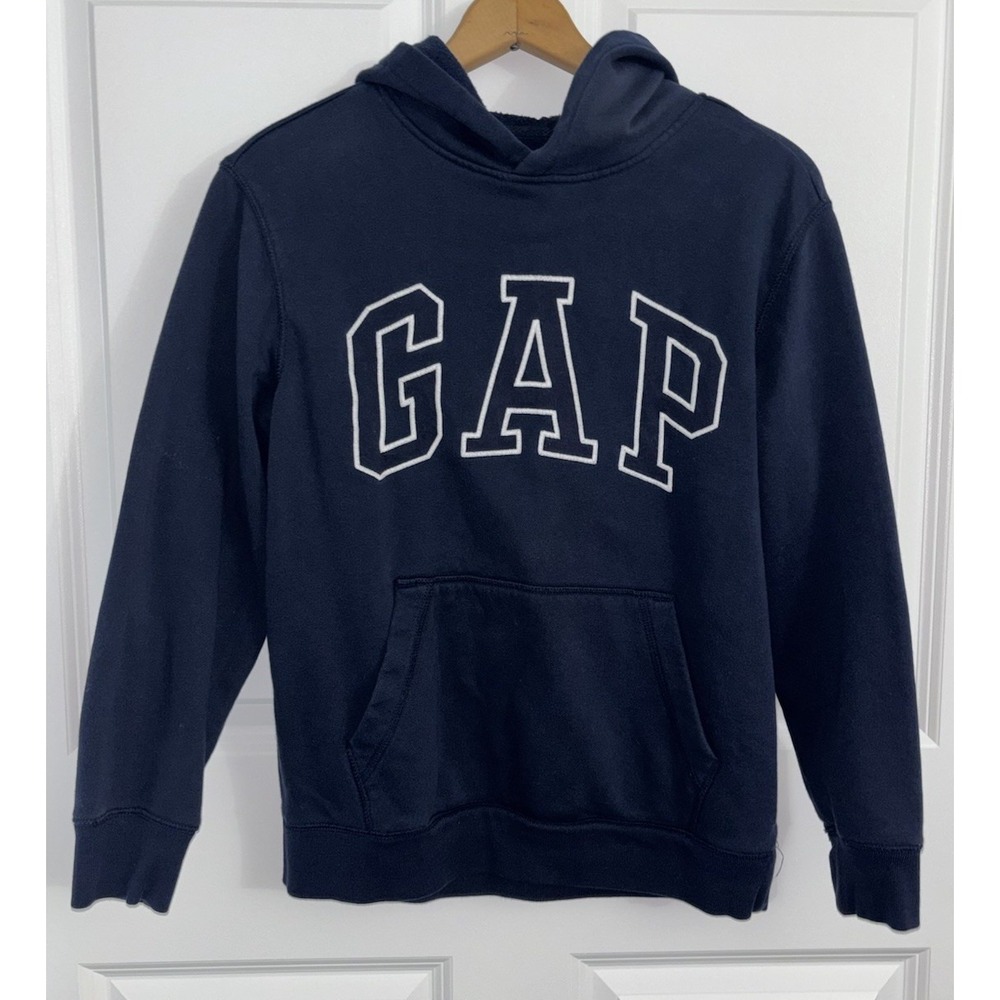 Gap Kids Boys XL Navy Pullover Hoodie Fleece Sweatshirt Logo Long Sleeve